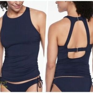 Athleta Maldives High Neck Tankini Top and Tie Bottoms Dress Navy 34 B/C Medium